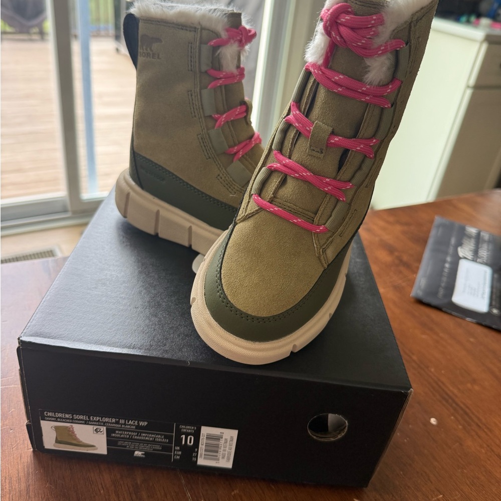 Sorel Olive and Pink Kids' Boots